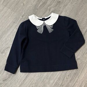 Jacadi Pars Sz. 4A Navy Fleece lined Top w/White Collar & Graphic White Bow LNC